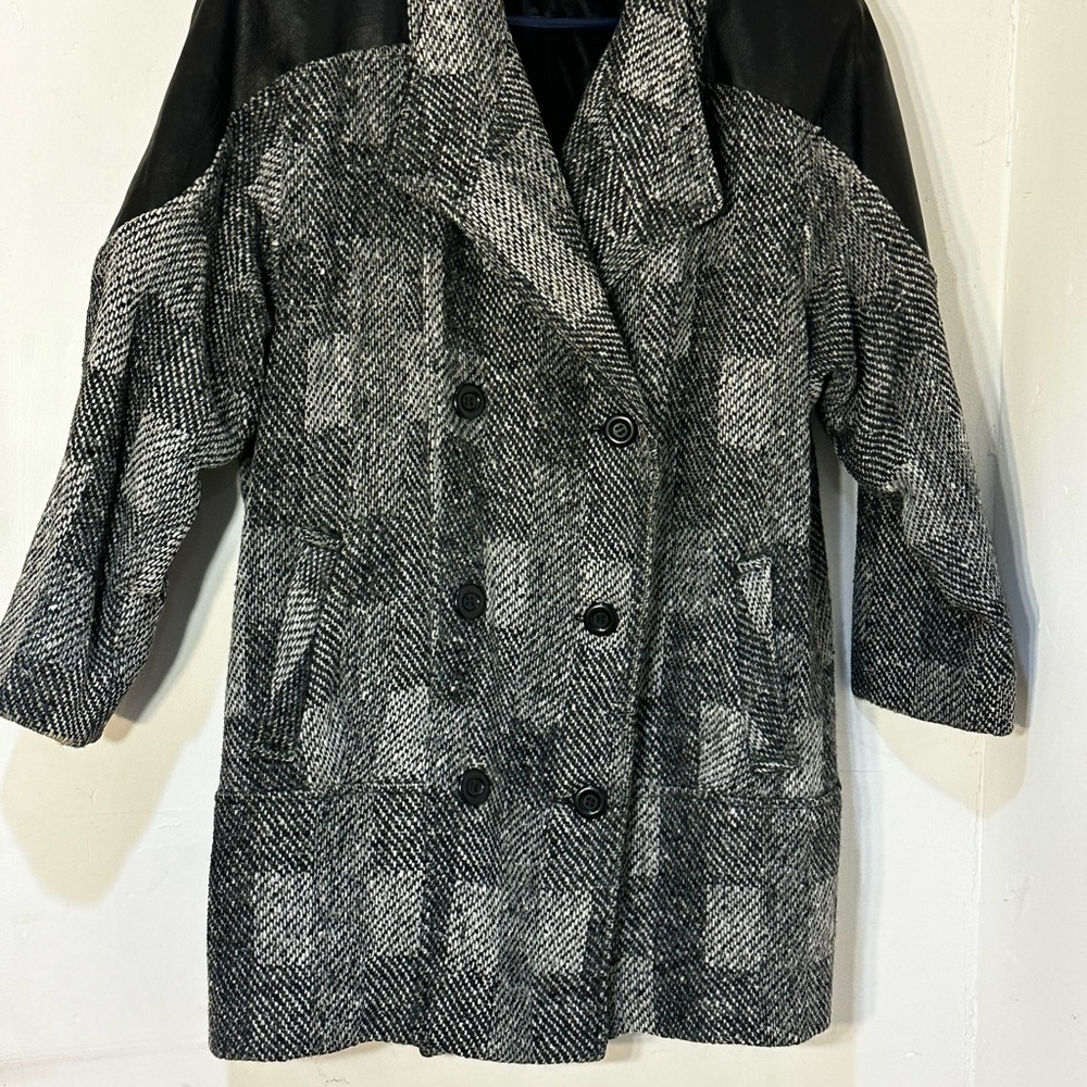 Vintage Pure Wool Black and Gray Double-Breasted Coat